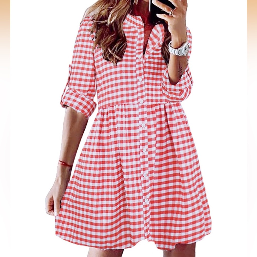 Fancyinn Red Gingham Checkered Dress